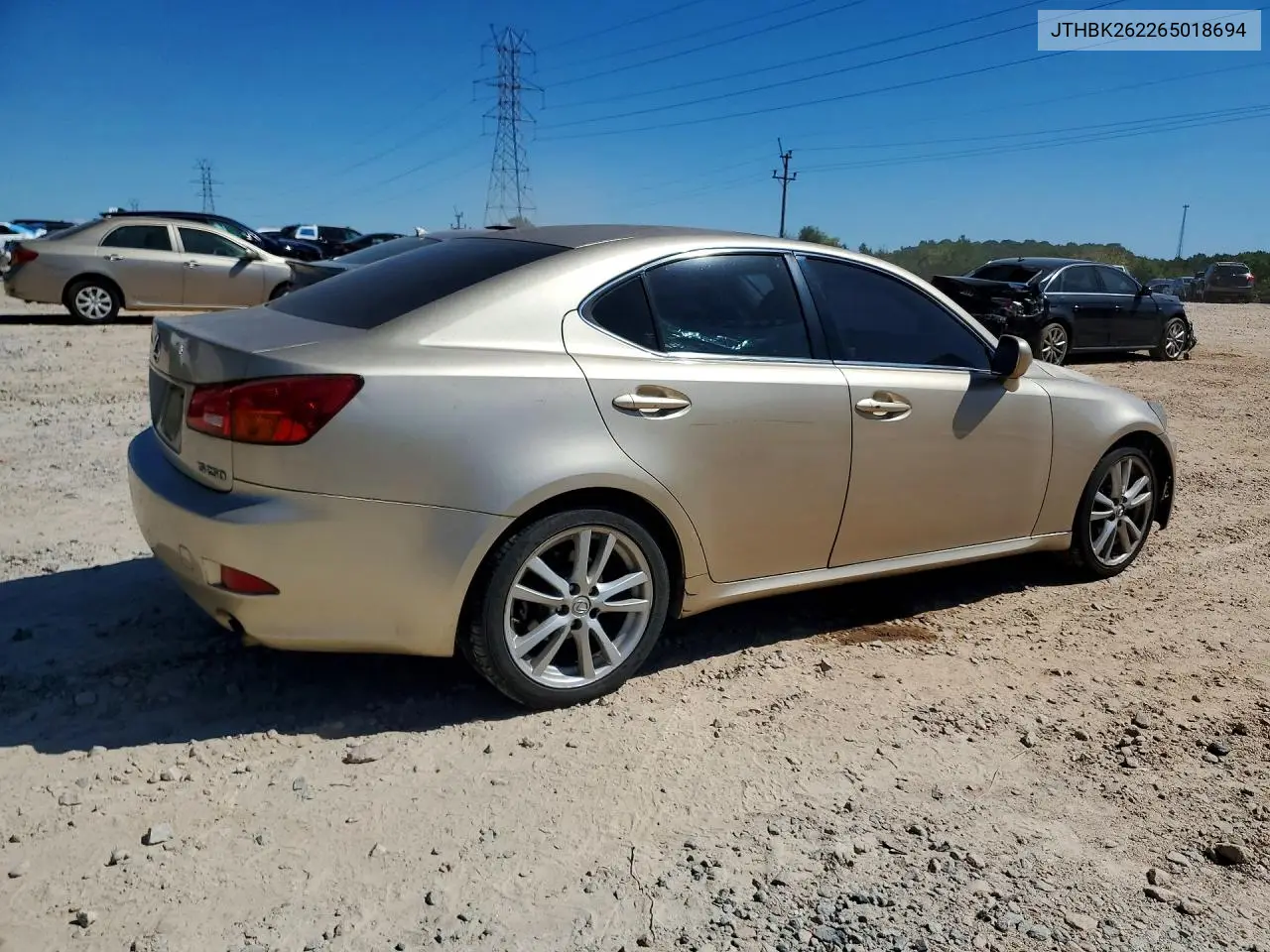2006 LEXUS IS VIN JTHBK262265018694 — фото 3