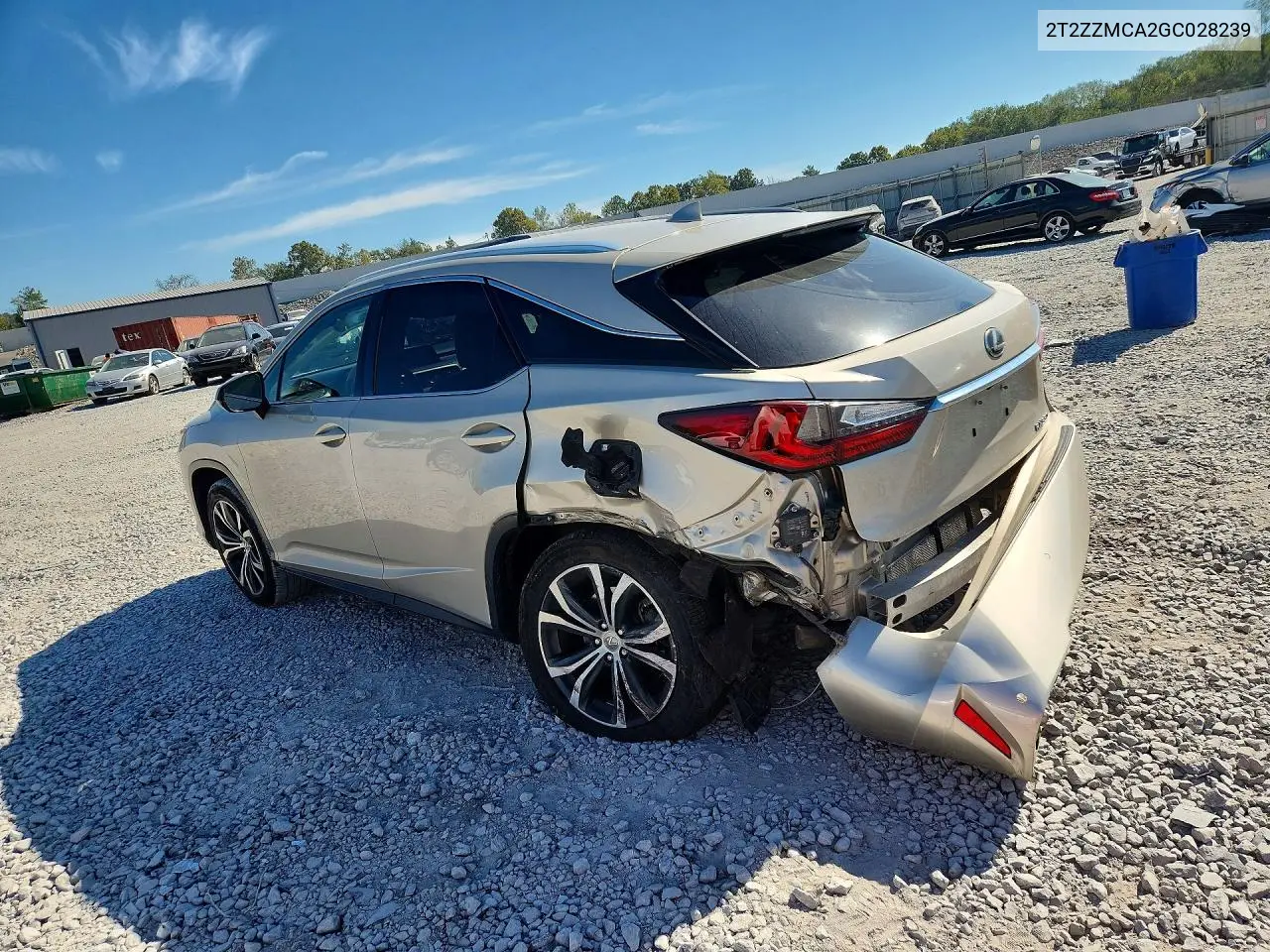 2016 LEXUS RX VIN 2T2ZZMCA2GC028239 — фото 2