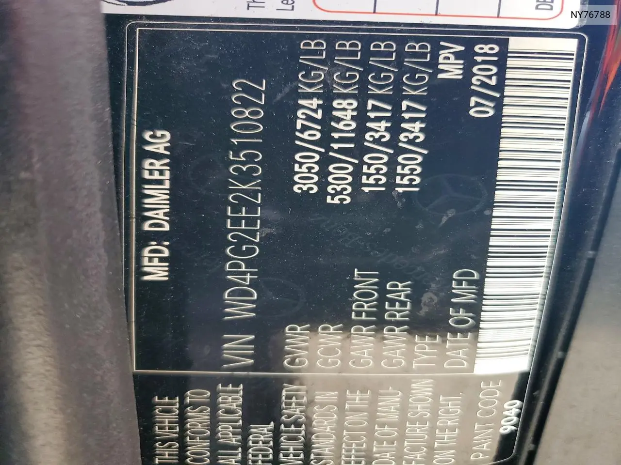 MERCEDES N/A 2019, VIN WD4PG2EE2K3510822