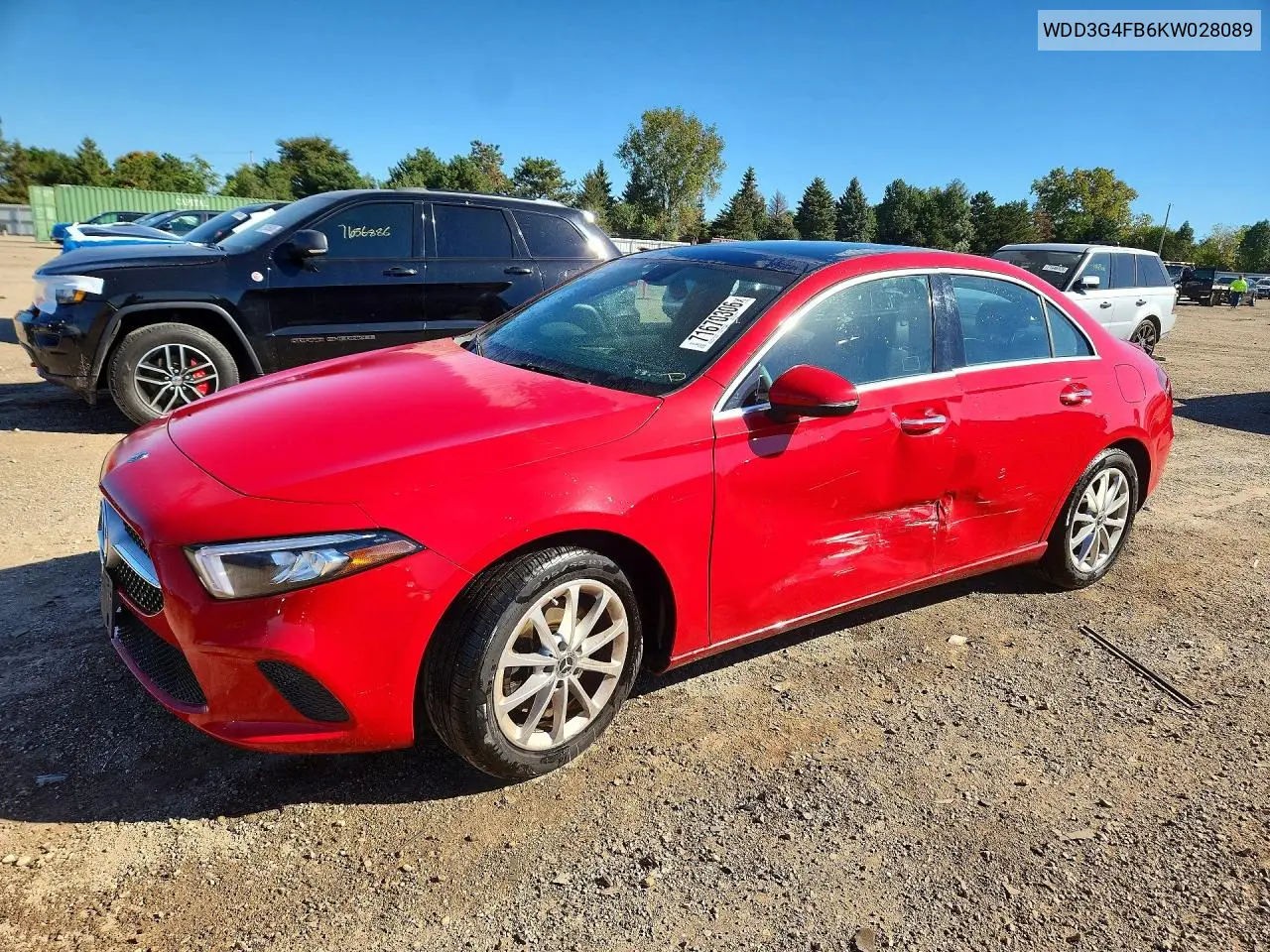 MERCEDES A-KLASSE 2019, VIN WDD3G4FB6KW028089