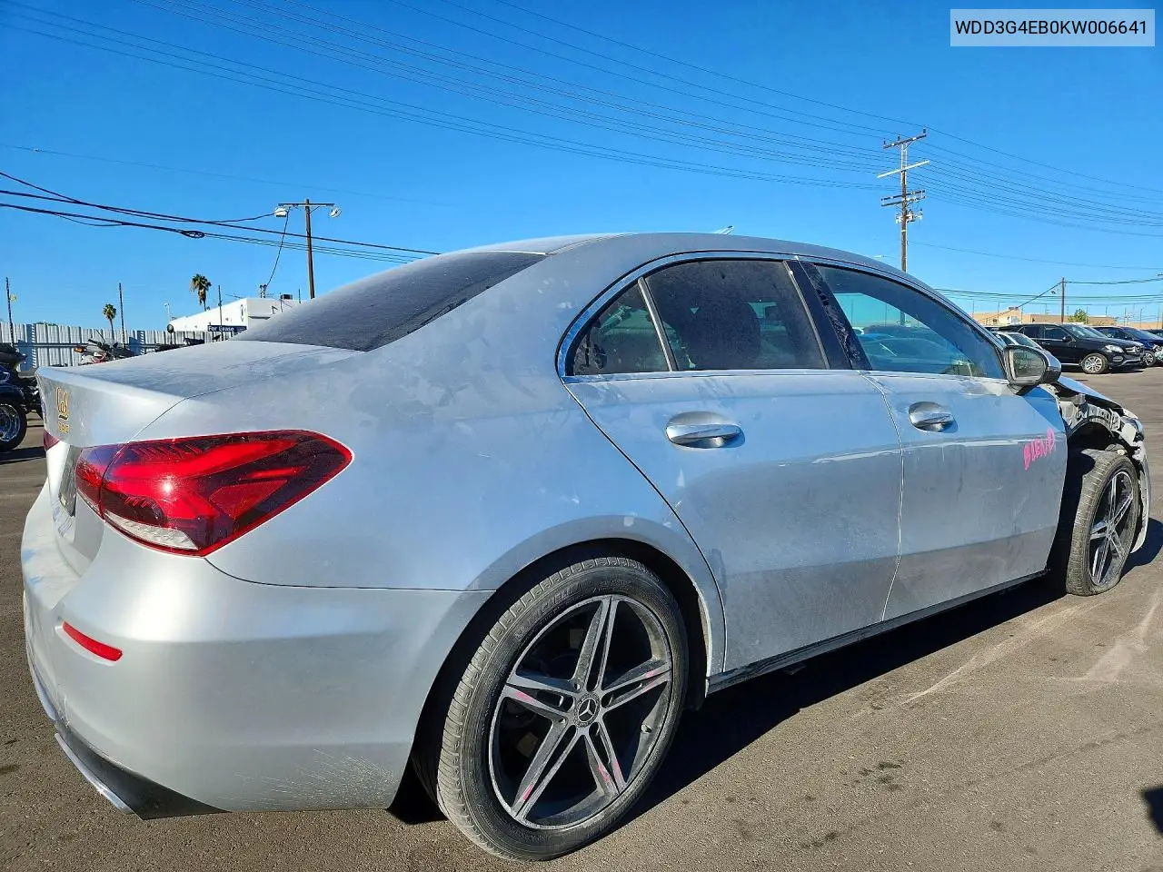 2019 MERCEDES A-KLASSE VIN WDD3G4EB0KW006641 — фото 3