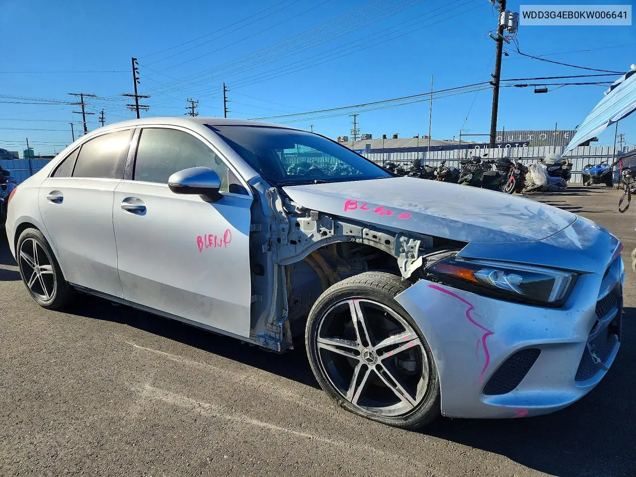 2019 MERCEDES A-KLASSE VIN WDD3G4EB0KW006641 — фото 4