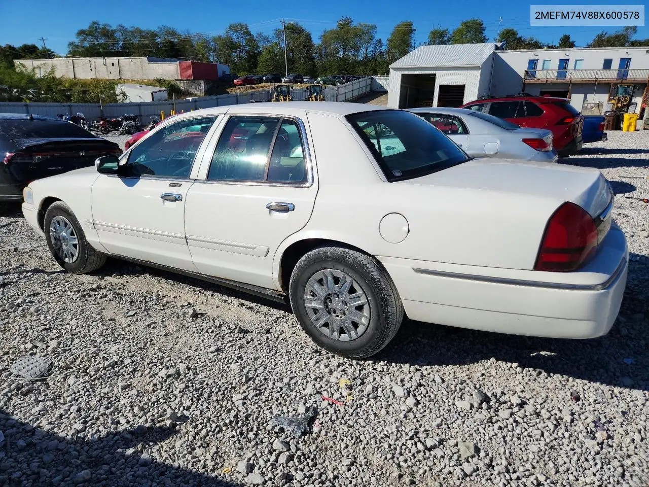 2008 MERCURY GRAND MARQUIS VIN 2MEFM74V88X600578 — фото 2