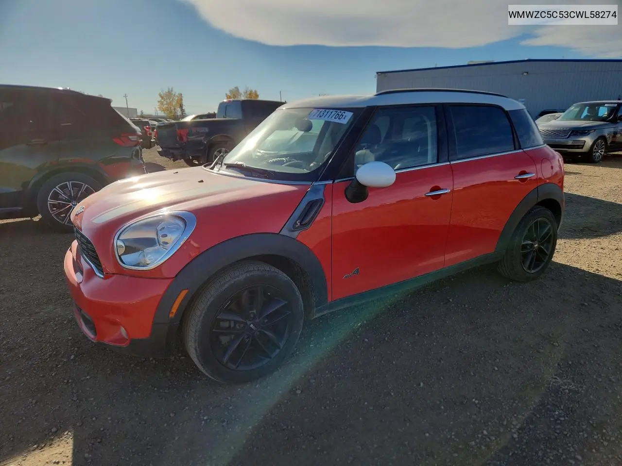 MINI COOPER 2012, VIN WMWZC5C53CWL58274