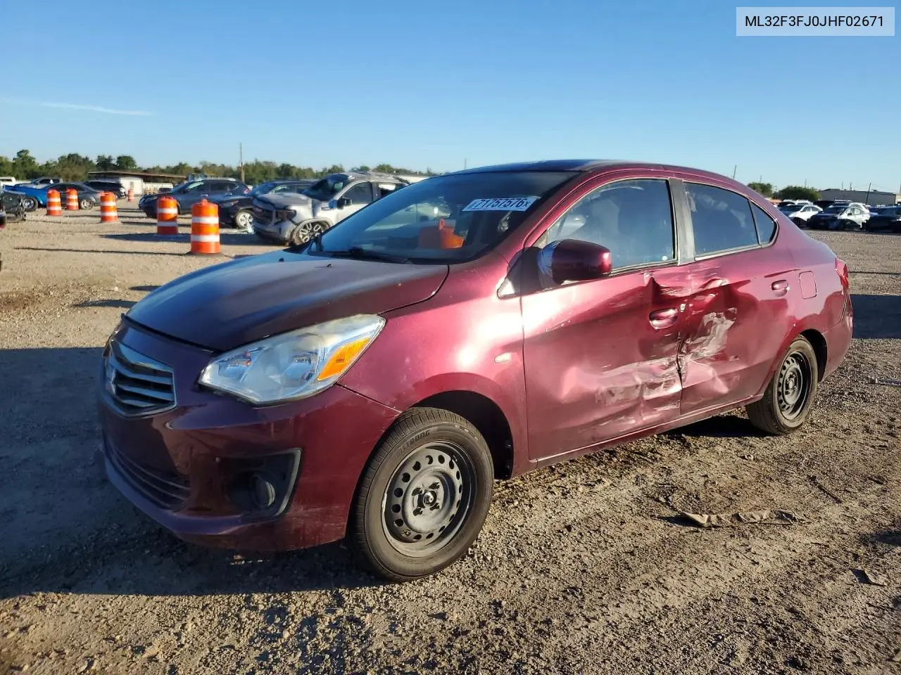 MITSUBISHI MIRAGE 2018, VIN ML32F3FJ0JHF02671
