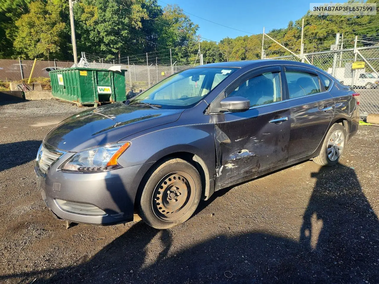 NISSAN SENTRA 2015, VIN 3N1AB7AP3FL657599
