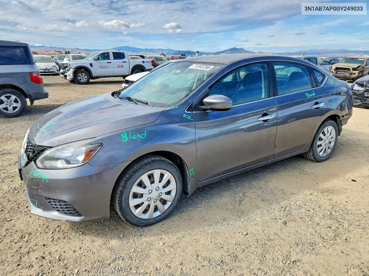 NISSAN SENTRA 2016, VIN 3N1AB7AP0GY249033