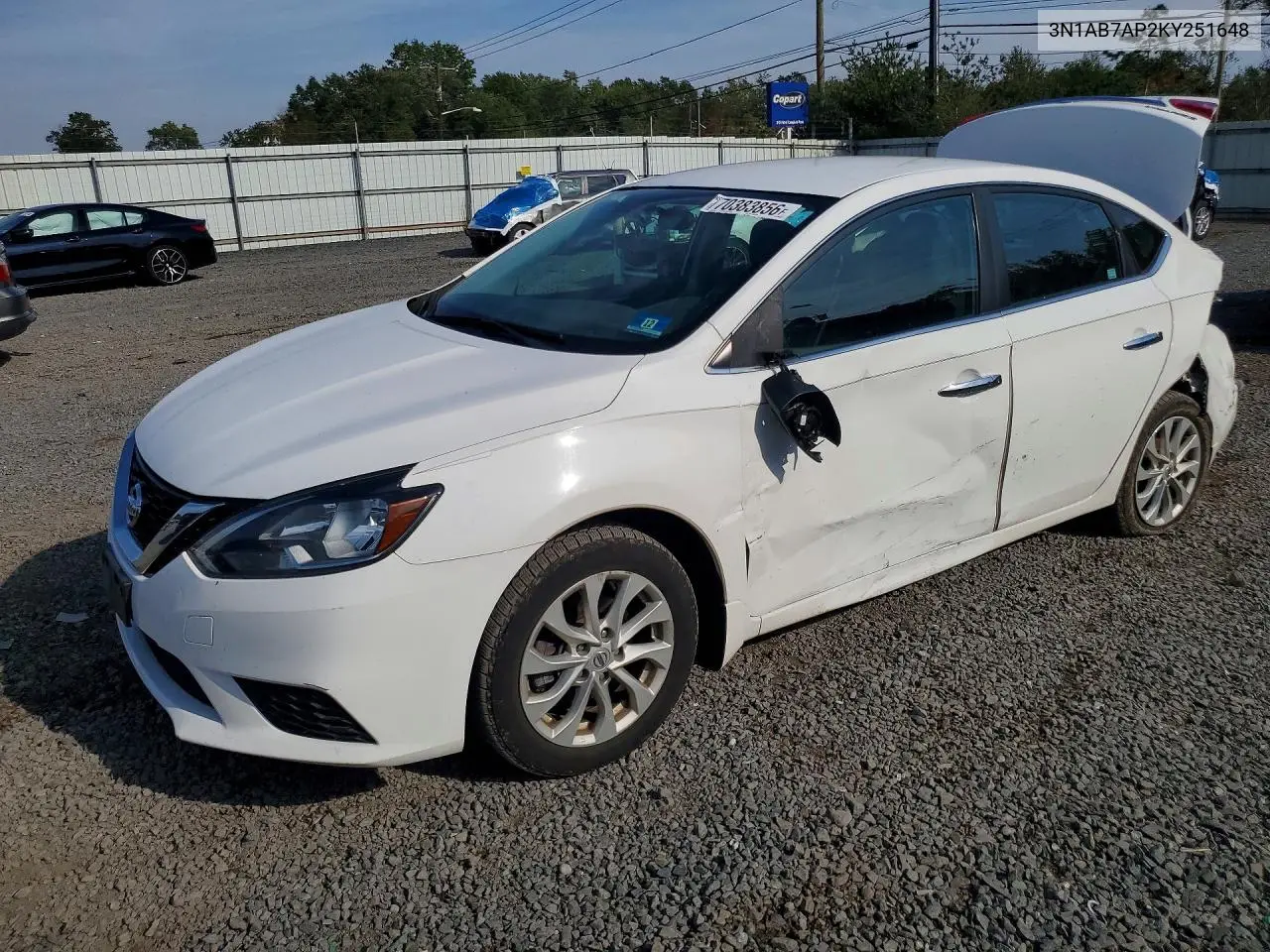 NISSAN SENTRA 2019, VIN 3N1AB7AP2KY251648