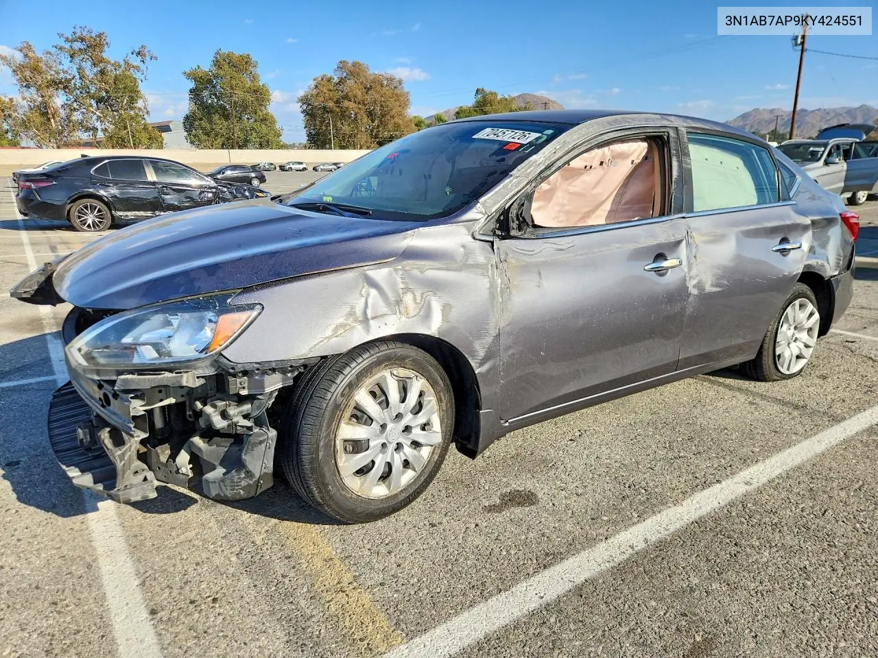 NISSAN SENTRA 2019, VIN 3N1AB7AP9KY424551