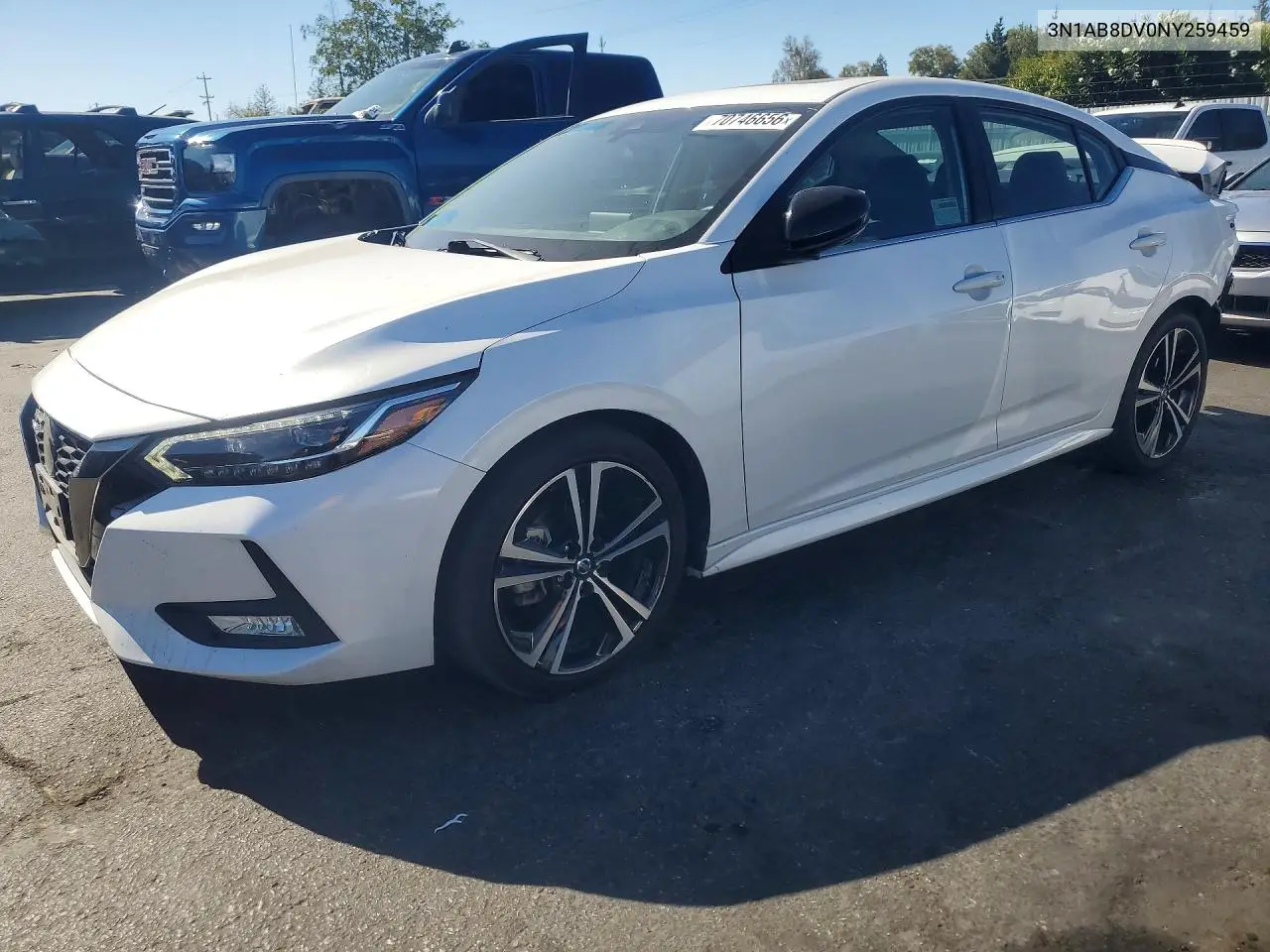 NISSAN SENTRA 2022, VIN 3N1AB8DV0NY259459
