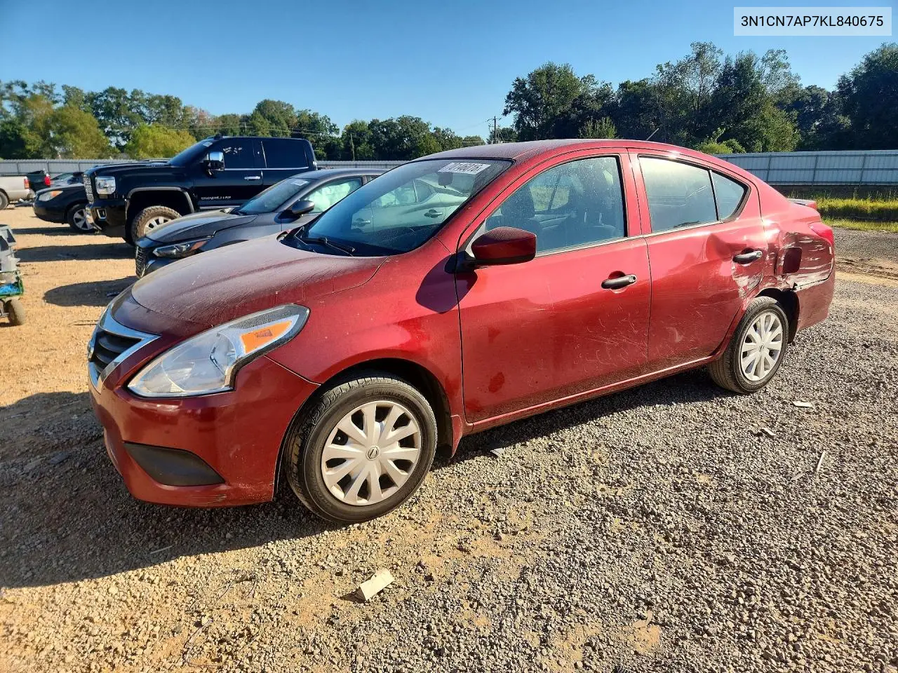 NISSAN VERSA 2019, VIN 3N1CN7AP7KL840675