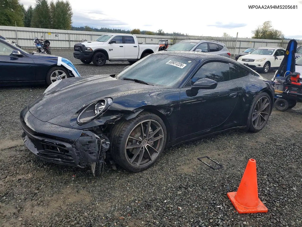 PORSCHE 911 2021, VIN WP0AA2A94MS205681