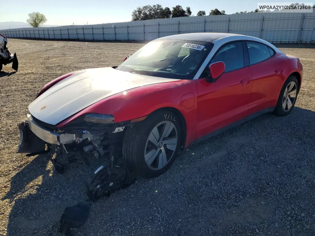 PORSCHE TAYCAN 2022, VIN WP0AA2Y10NSA12108