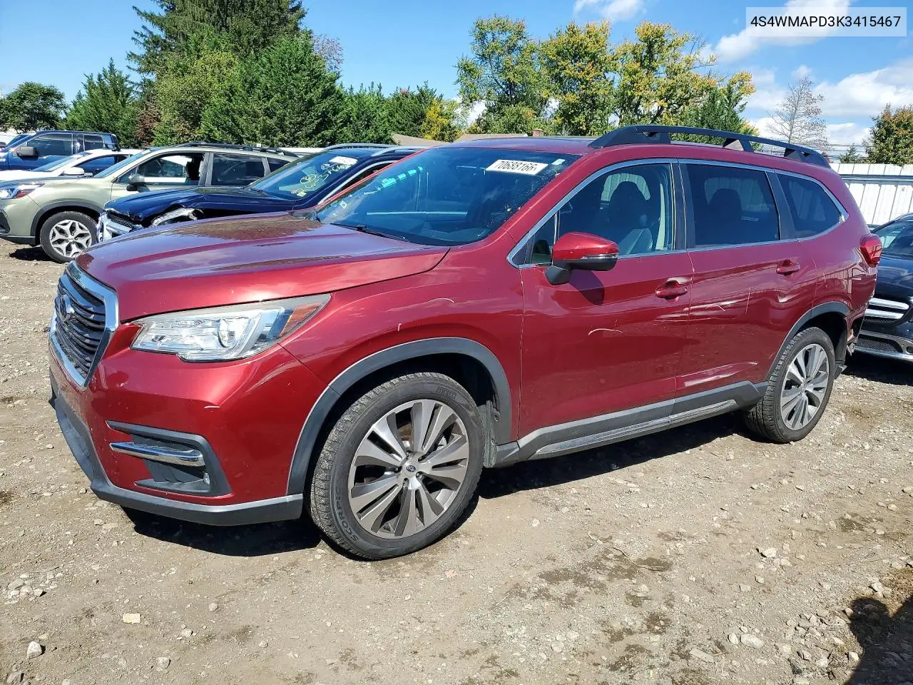 SUBARU ASCENT 2019, VIN 4S4WMAPD3K3415467