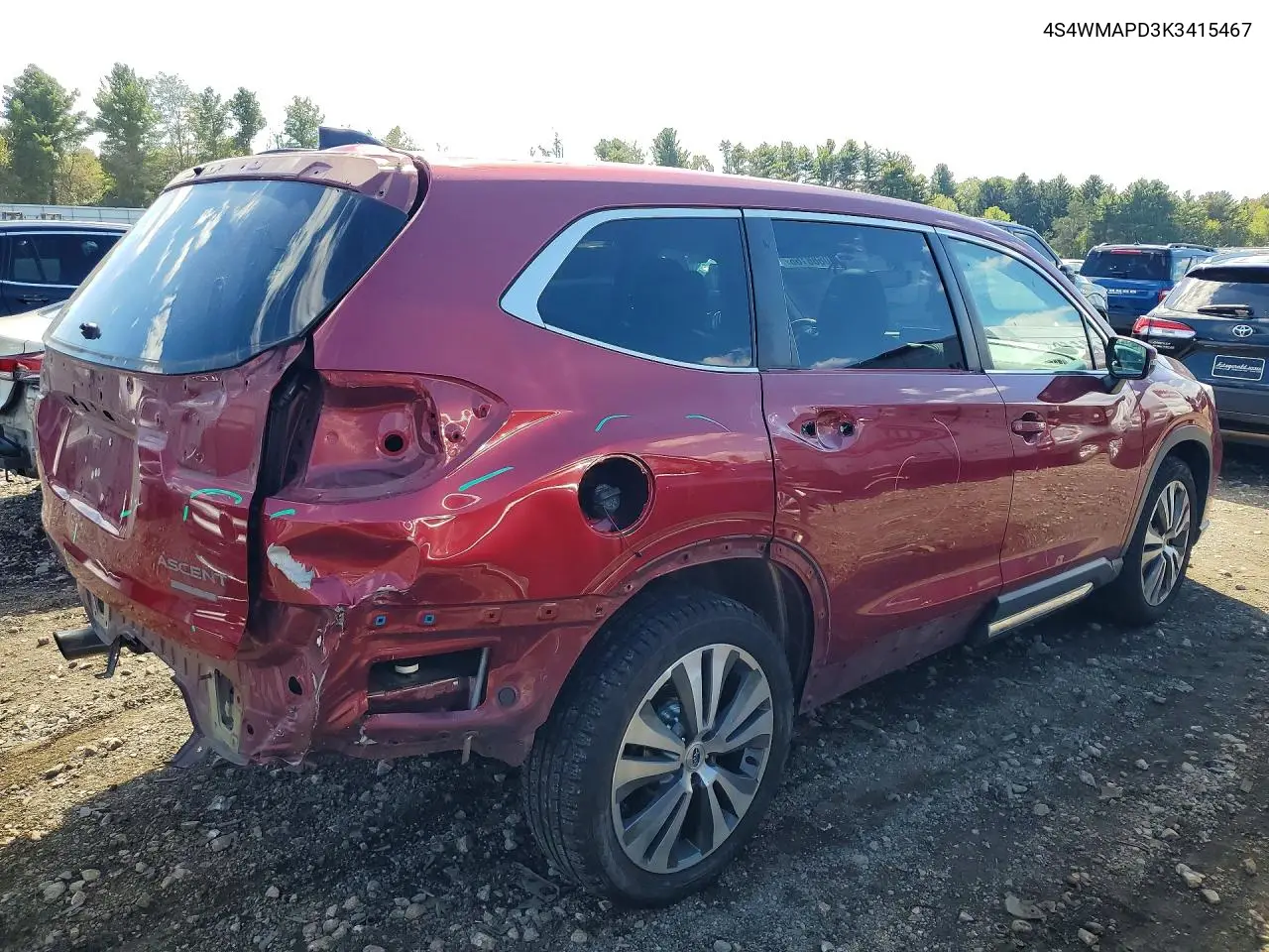 2019 SUBARU ASCENT VIN 4S4WMAPD3K3415467 — фото 3