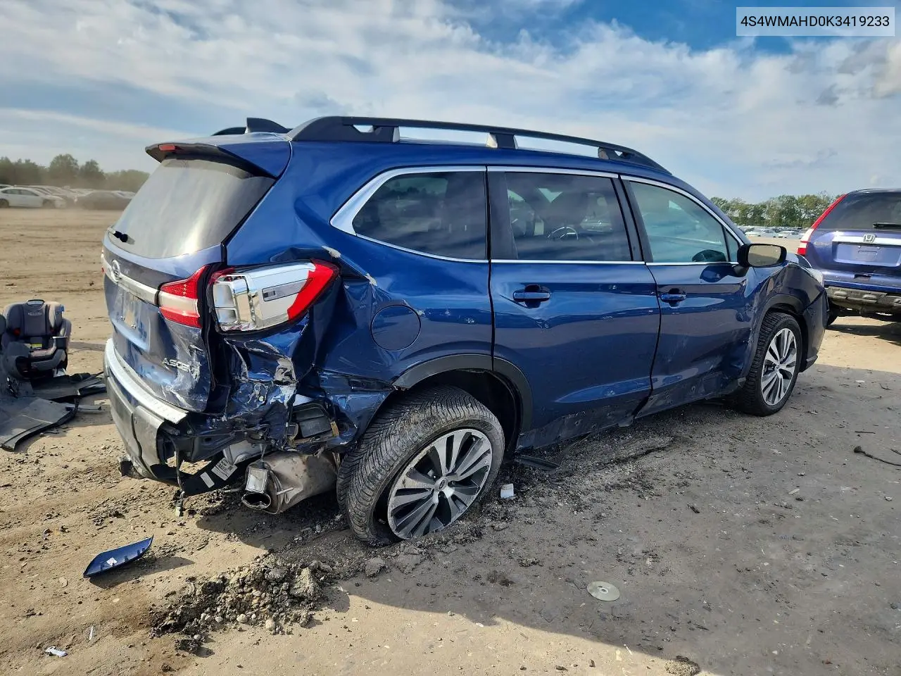 2019 SUBARU ASCENT VIN 4S4WMAHD0K3419233 — фото 3