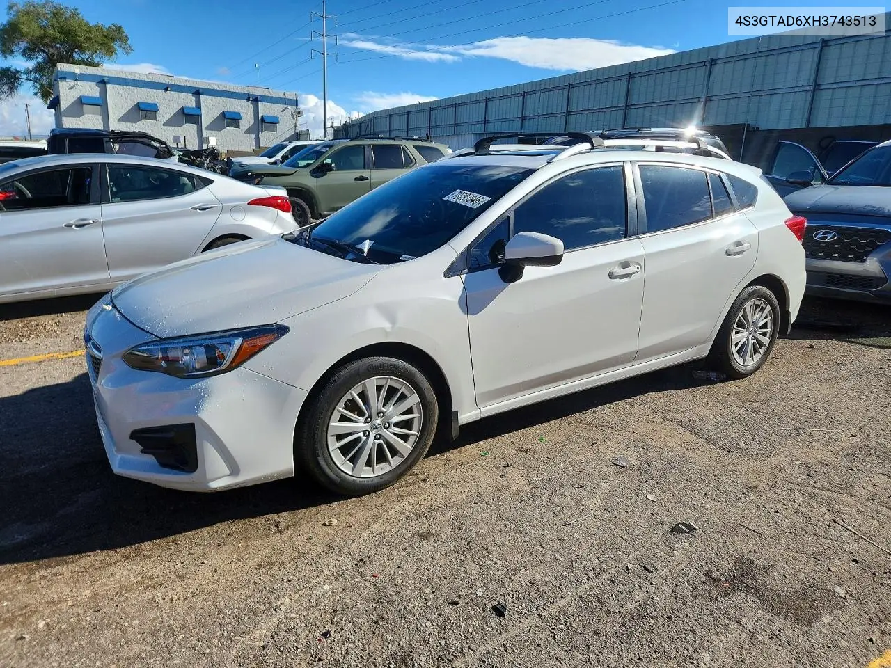 SUBARU IMPREZA 2017, VIN 4S3GTAD6XH3743513