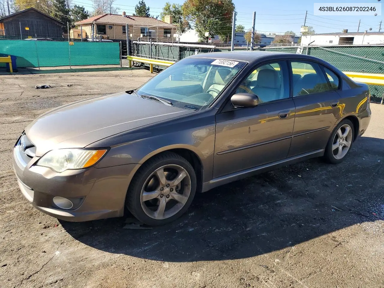 SUBARU LEGACY 2008, VIN 4S3BL626087202246