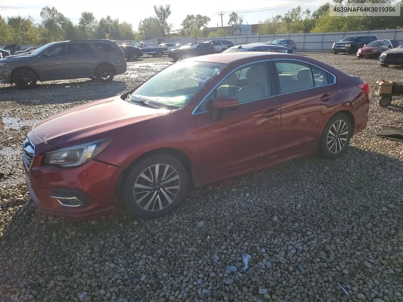 SUBARU LEGACY 2019, VIN 4S3BNAF64K3019356