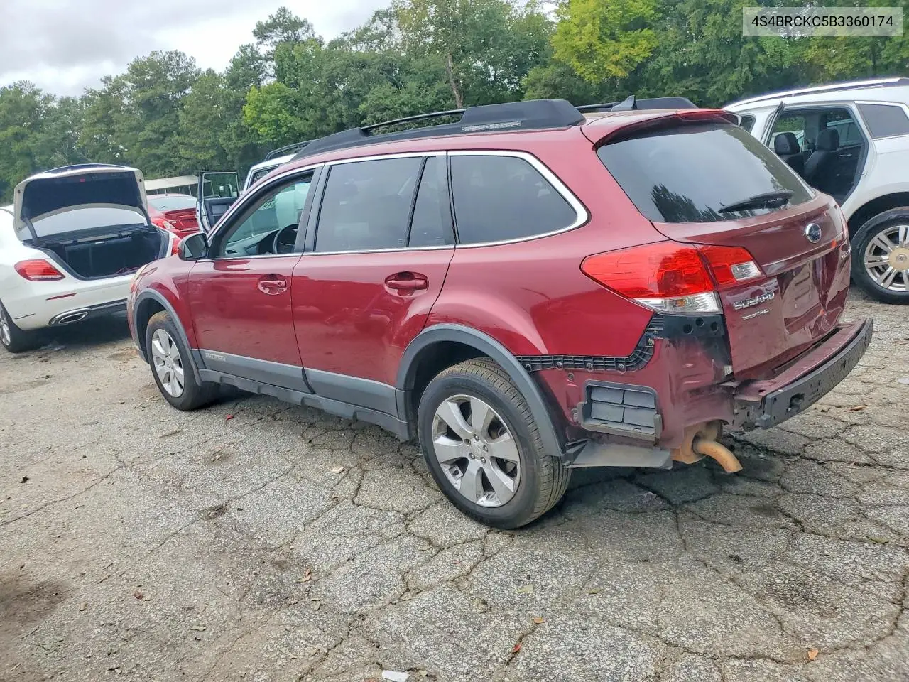 2011 SUBARU OUTBACK VIN 4S4BRCKC5B3360174 — фото 2