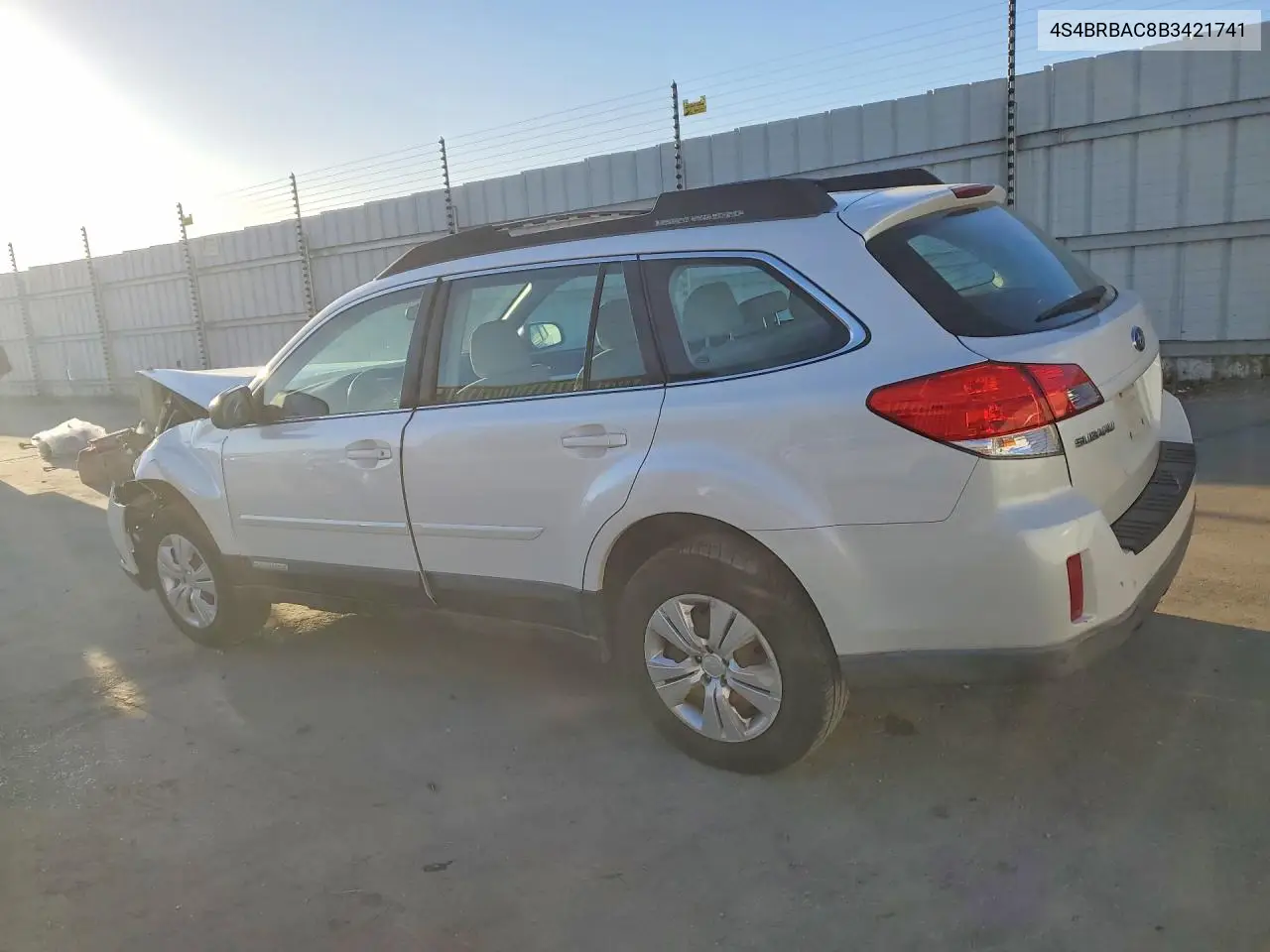 2011 SUBARU OUTBACK VIN 4S4BRBAC8B3421741 — фото 2