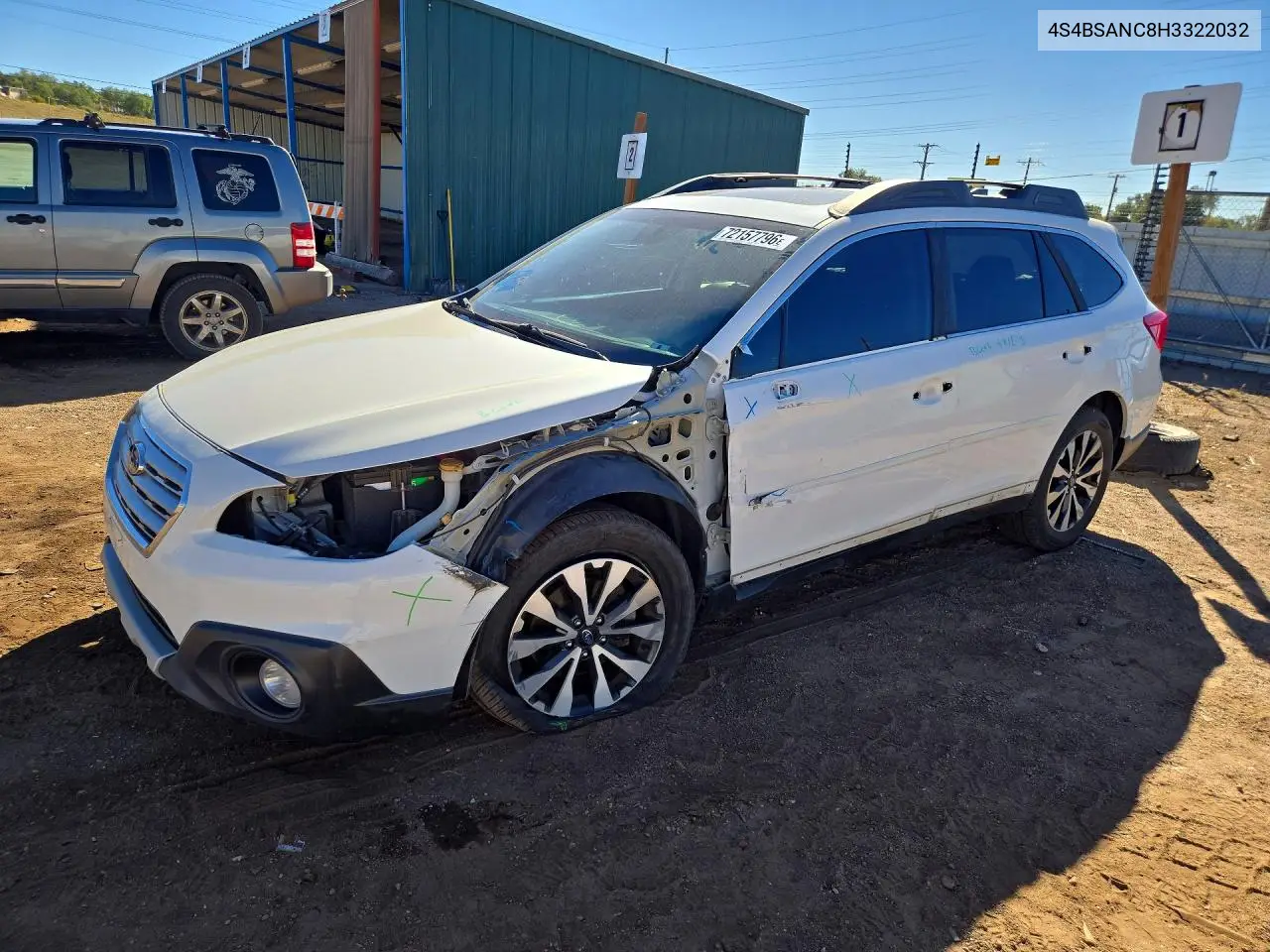 SUBARU OUTBACK 2017, VIN 4S4BSANC8H3322032