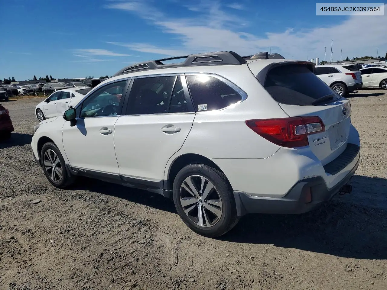 2019 SUBARU OUTBACK VIN 4S4BSAJC2K3397564 — фото 2