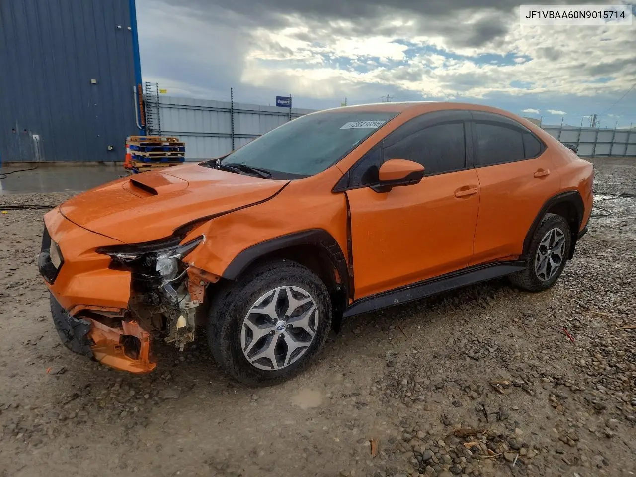 SUBARU WRX 2022, VIN JF1VBAA60N9015714