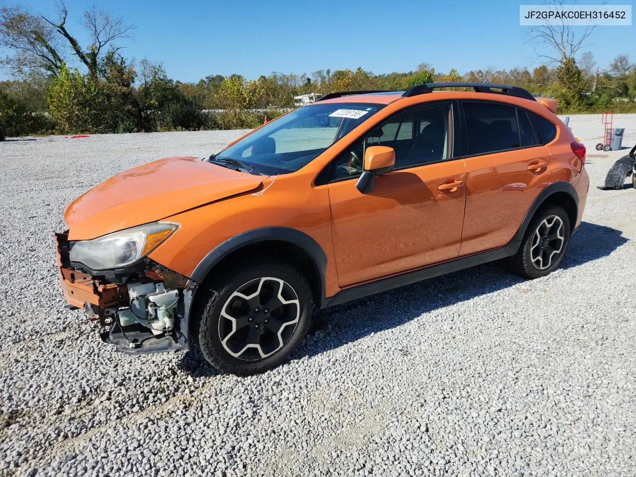 SUBARU XV 2014, VIN JF2GPAKC0EH316452