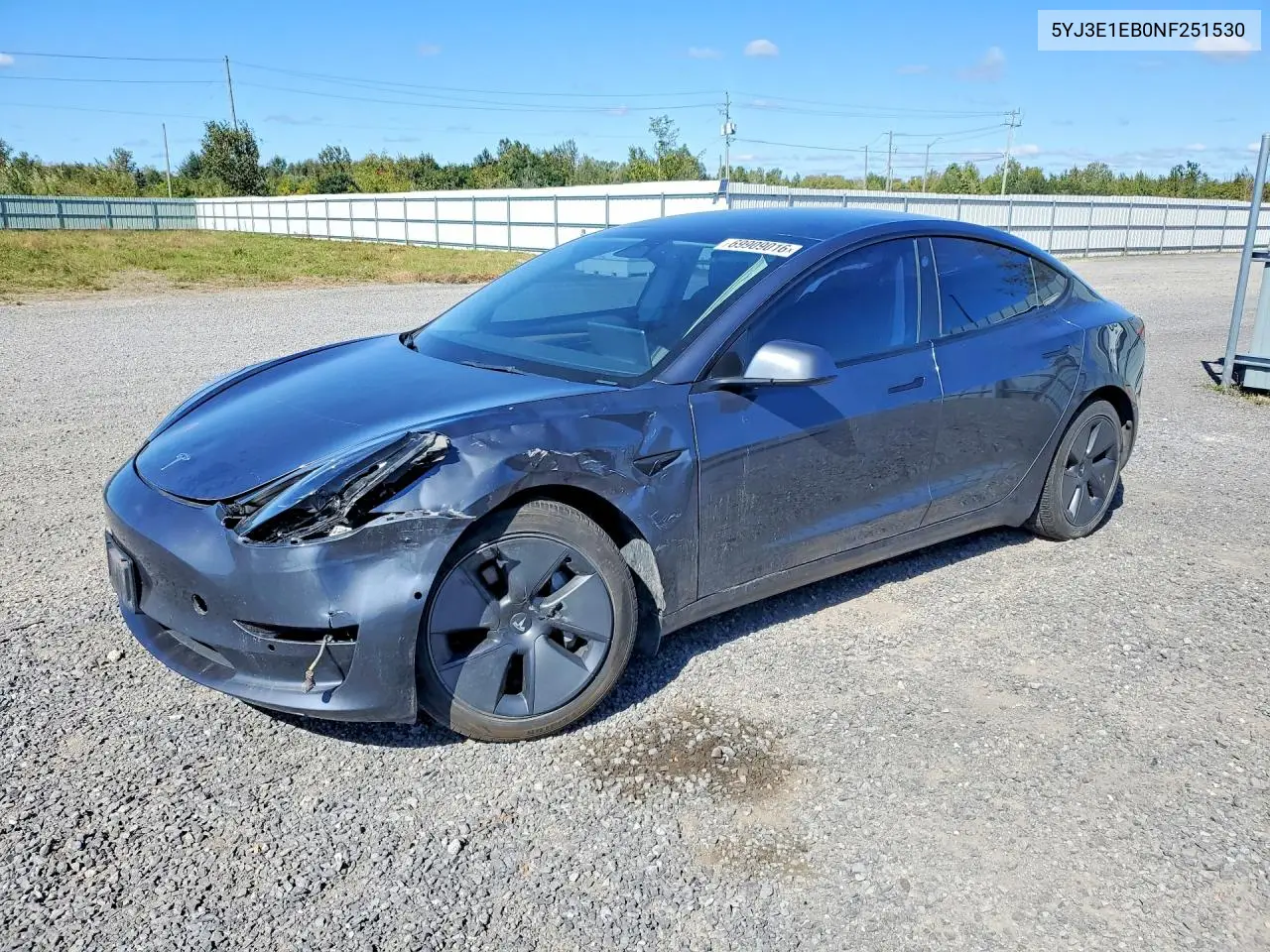 TESLA MODEL 3 2022, VIN 5YJ3E1EB0NF251530
