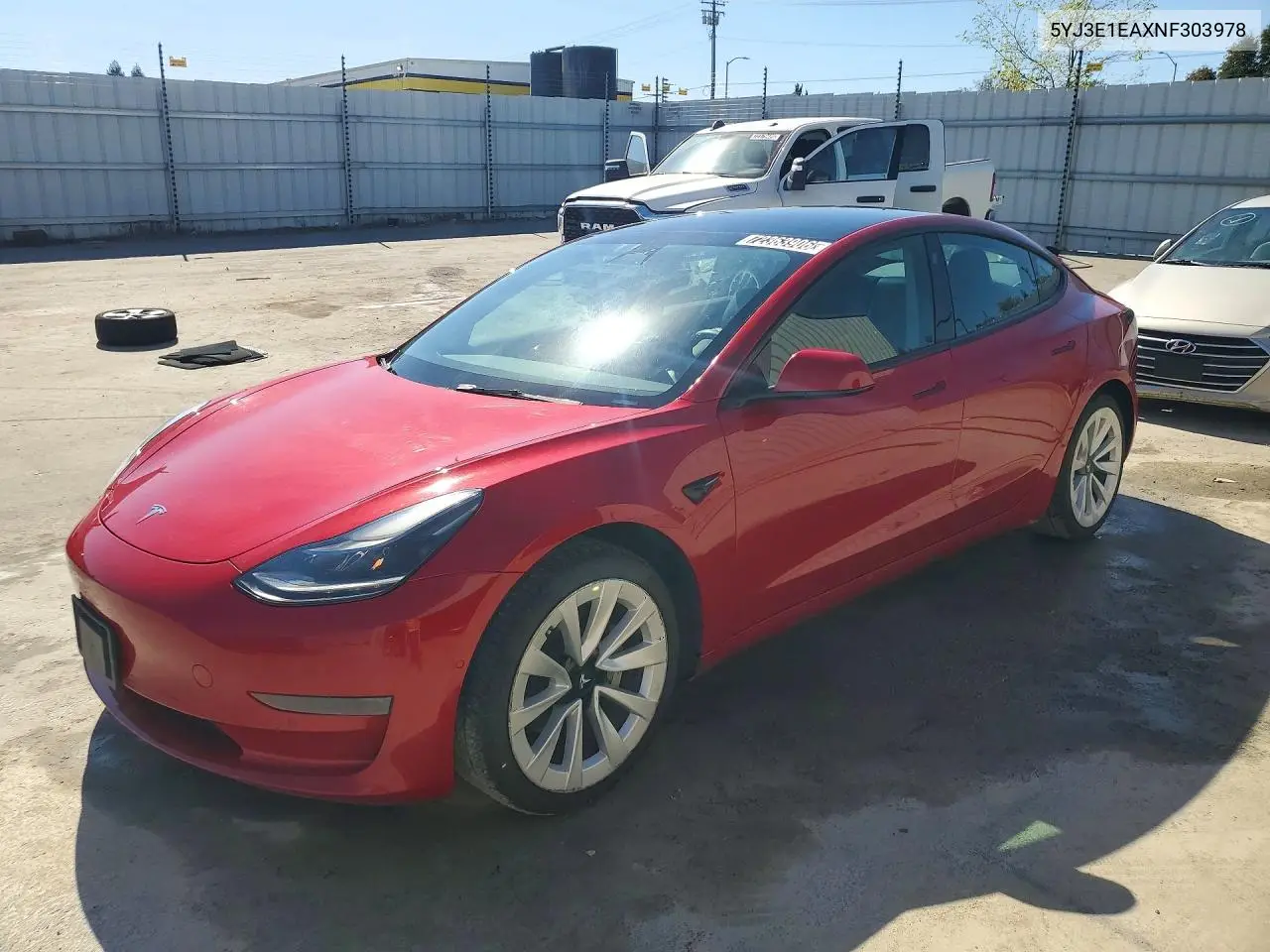 TESLA MODEL 3 2022, VIN 5YJ3E1EAXNF303978