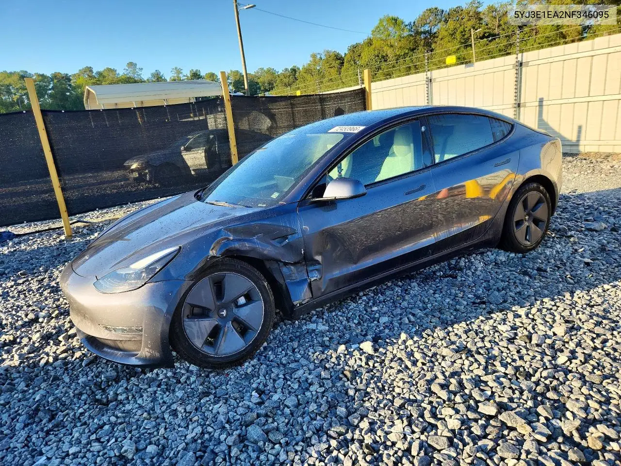 TESLA MODEL 3 2022, VIN 5YJ3E1EA2NF346095