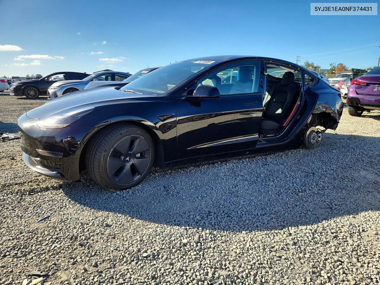 TESLA MODEL 3 2022, VIN 5YJ3E1EA0NF374431