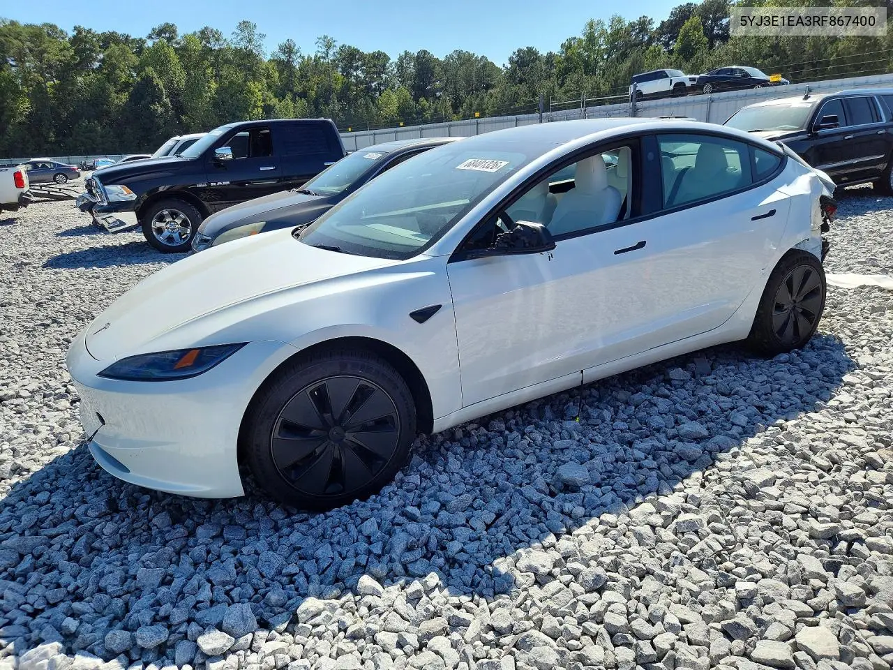 TESLA MODEL 3 2024, VIN 5YJ3E1EA3RF867400