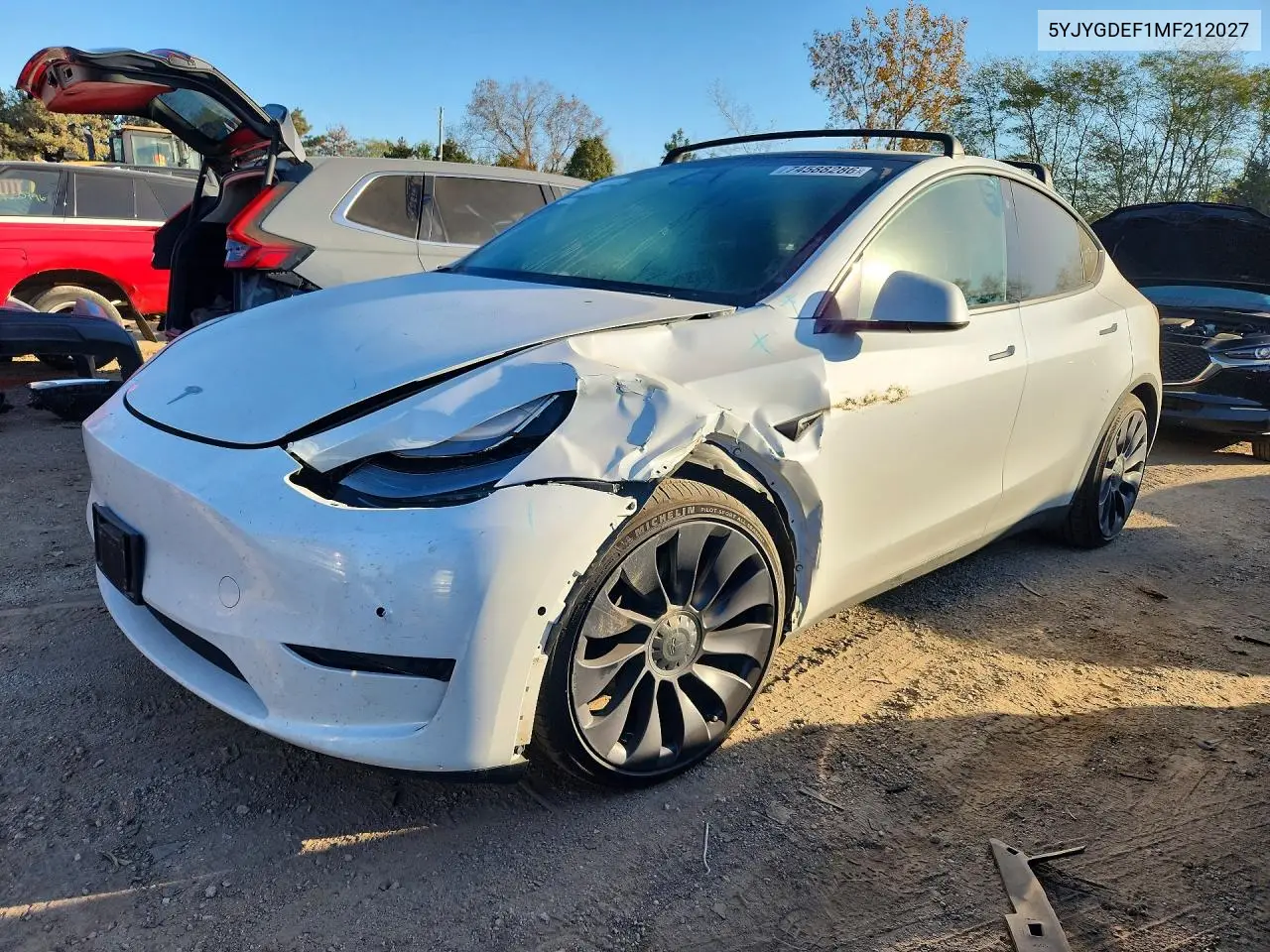 TESLA MODEL Y 2021, VIN 5YJYGDEF1MF212027