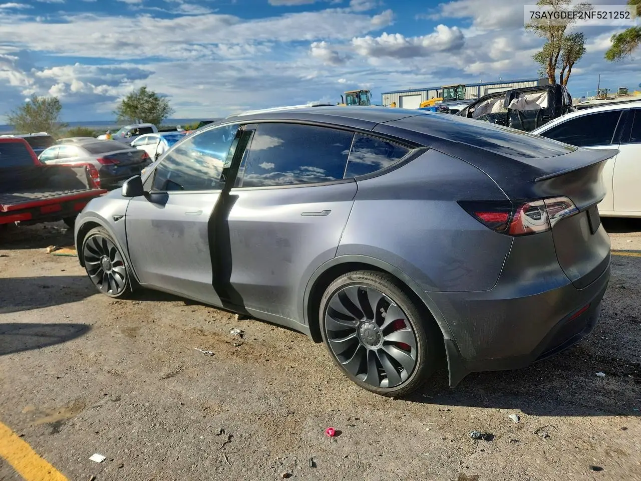 2022 TESLA MODEL Y VIN 7SAYGDEF2NF521252 — фото 2