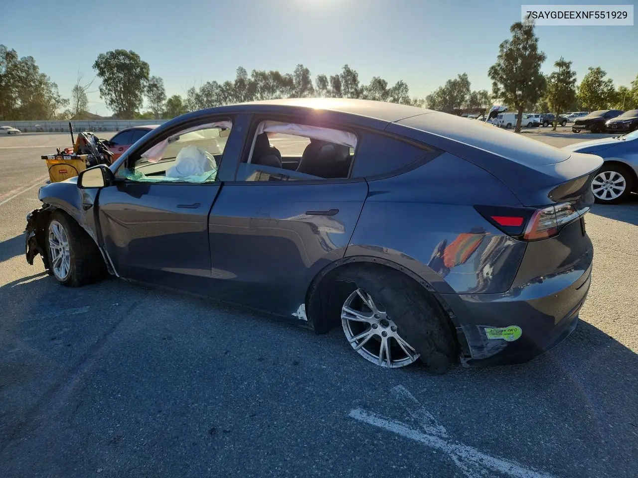 2022 TESLA MODEL Y VIN 7SAYGDEEXNF551929 — фото 2