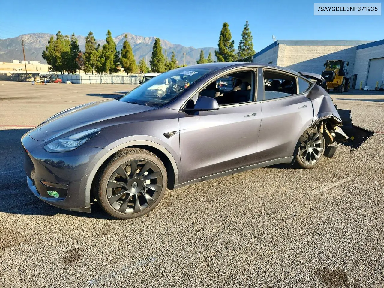 TESLA MODEL Y 2022, VIN 7SAYGDEE3NF371935