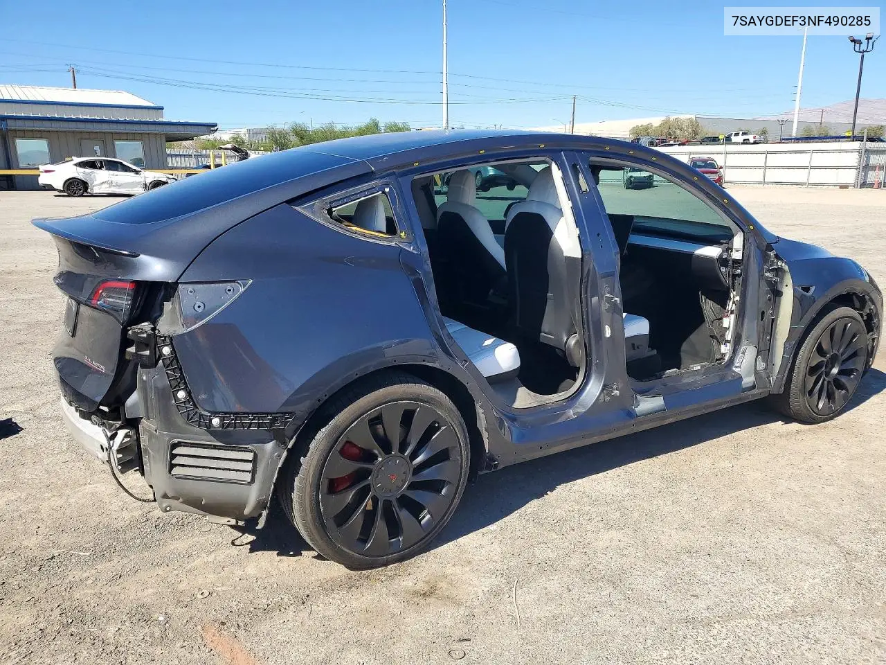2022 TESLA MODEL Y VIN 7SAYGDEF3NF490285 — фото 3