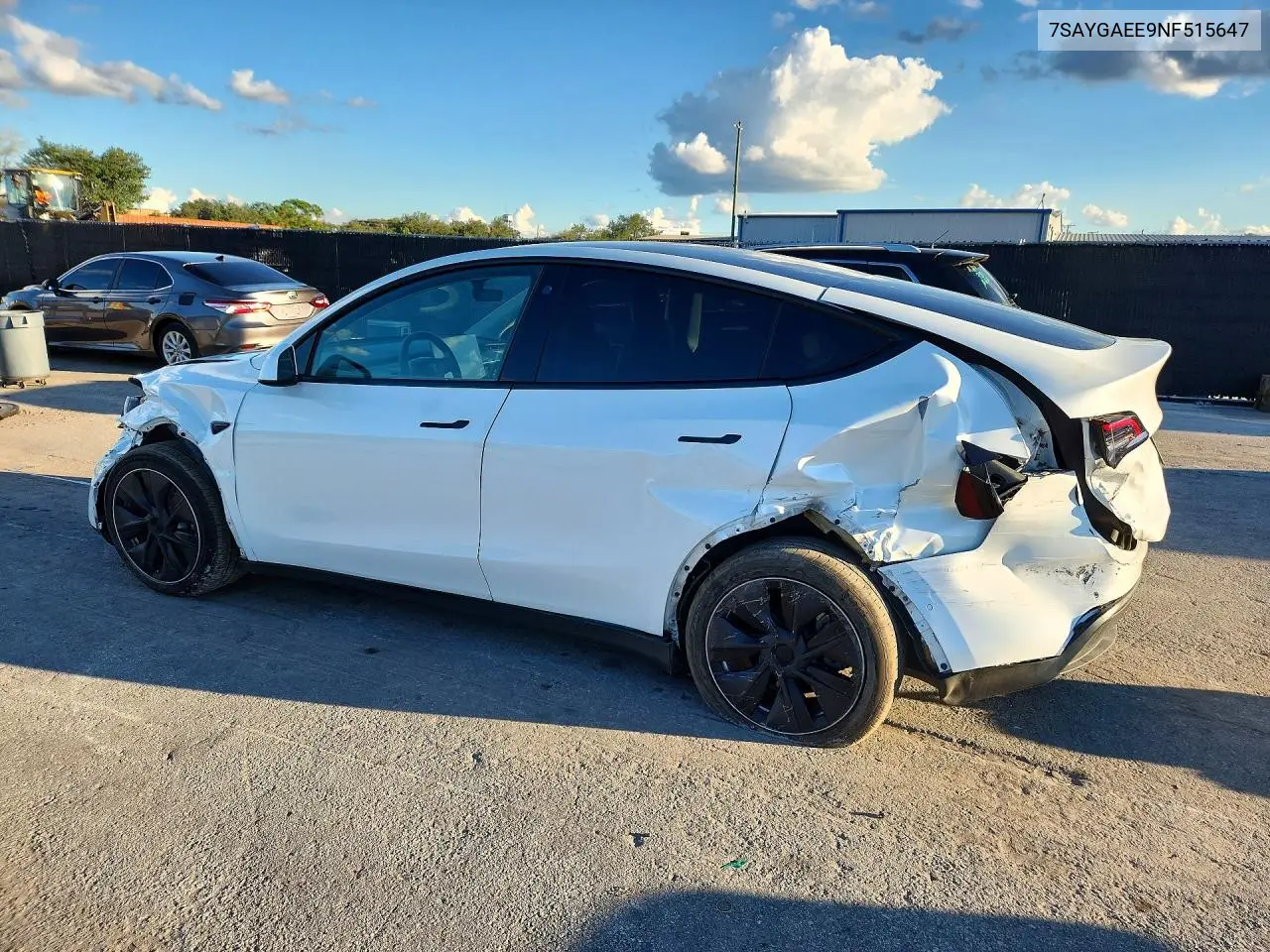 2022 TESLA MODEL Y VIN 7SAYGAEE9NF515647 — фото 2