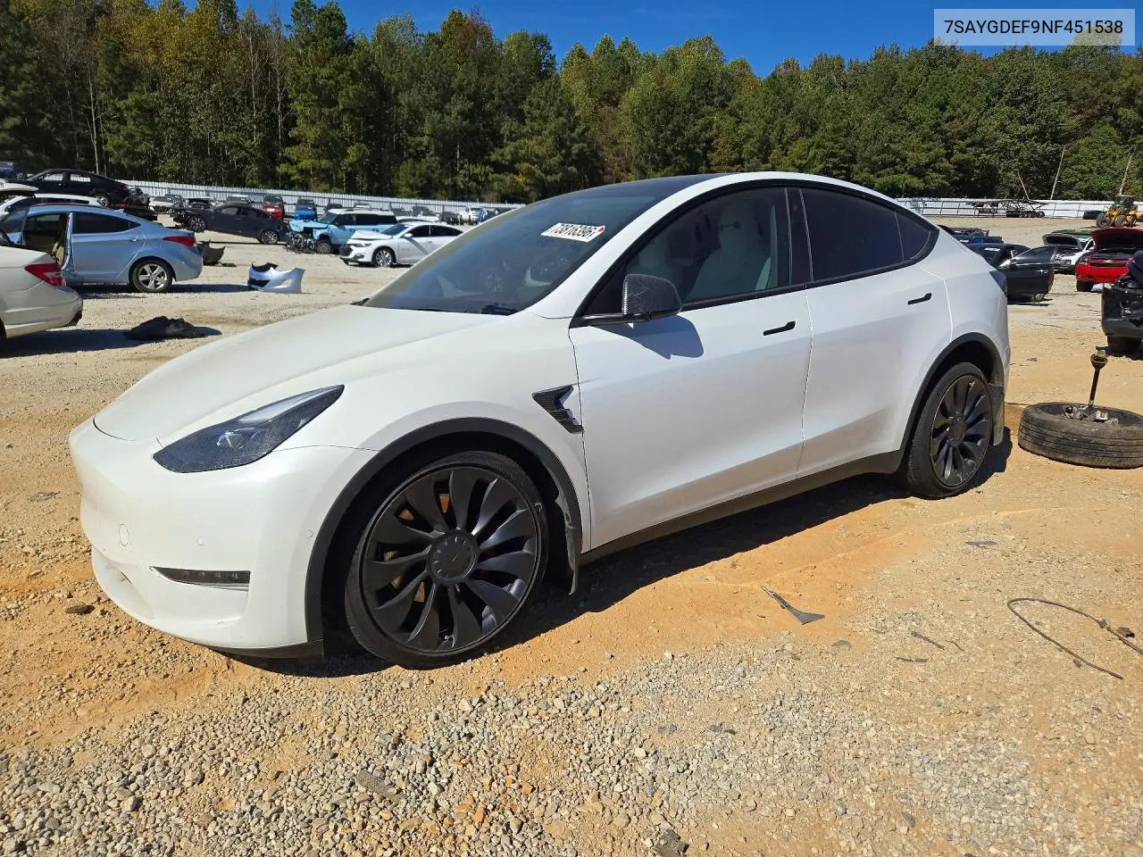TESLA MODEL Y 2022, VIN 7SAYGDEF9NF451538