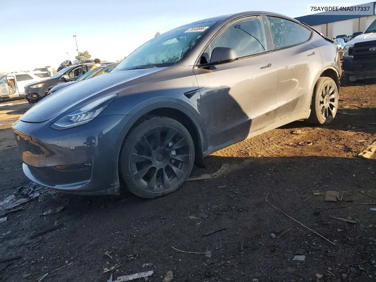 TESLA MODEL Y 2022, VIN 7SAYGDEE4NA017337