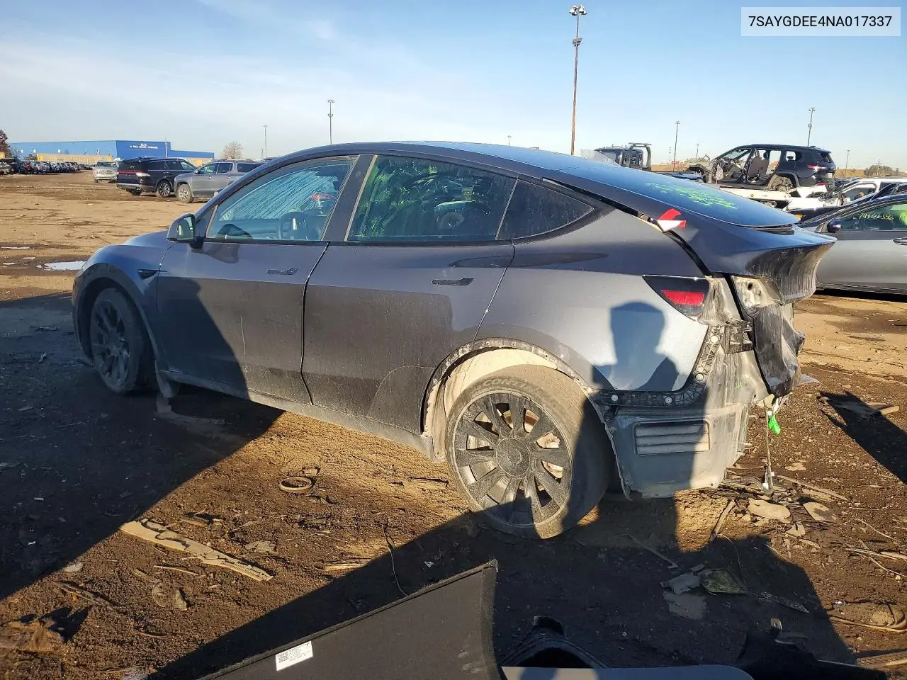 2022 TESLA MODEL Y VIN 7SAYGDEE4NA017337 — фото 2