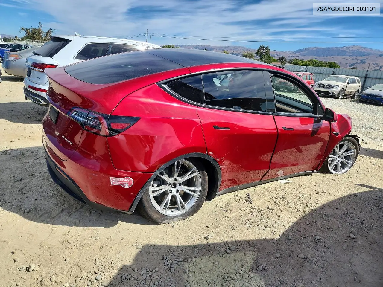 2024 TESLA MODEL Y VIN 7SAYGDEE3RF003101 — фото 3