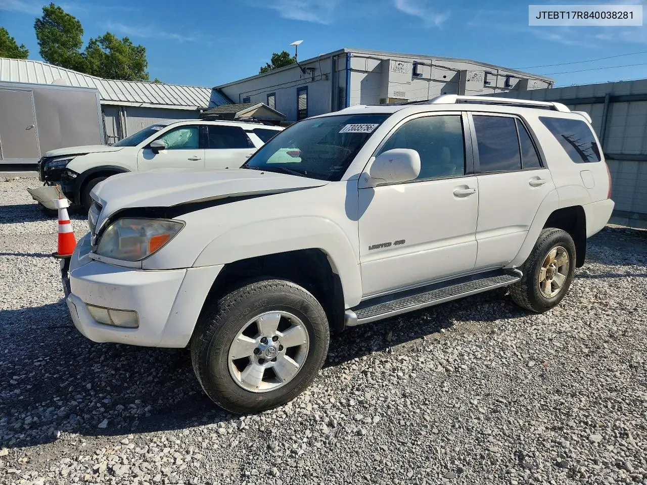 TOYOTA 4RUNNER 2004, VIN JTEBT17R840038281