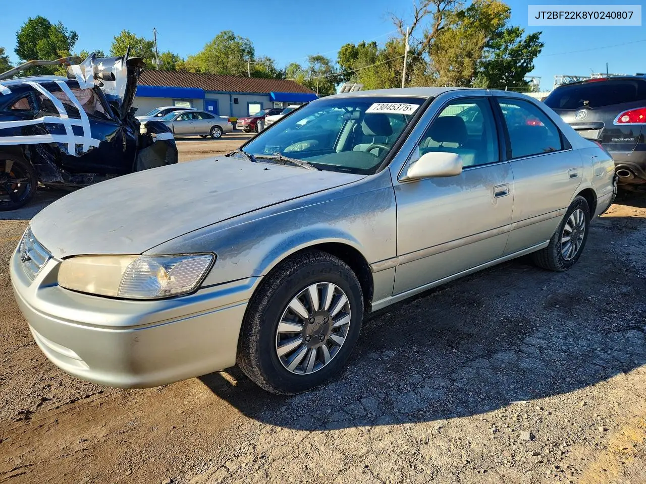 TOYOTA CAMRY 2000, VIN JT2BF22K8Y0240807