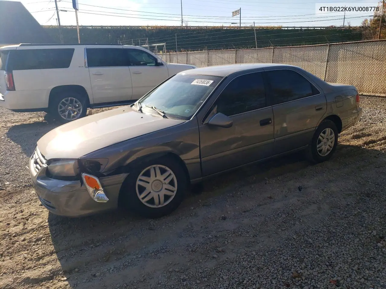 TOYOTA CAMRY 2000, VIN 4T1BG22K6YU008778