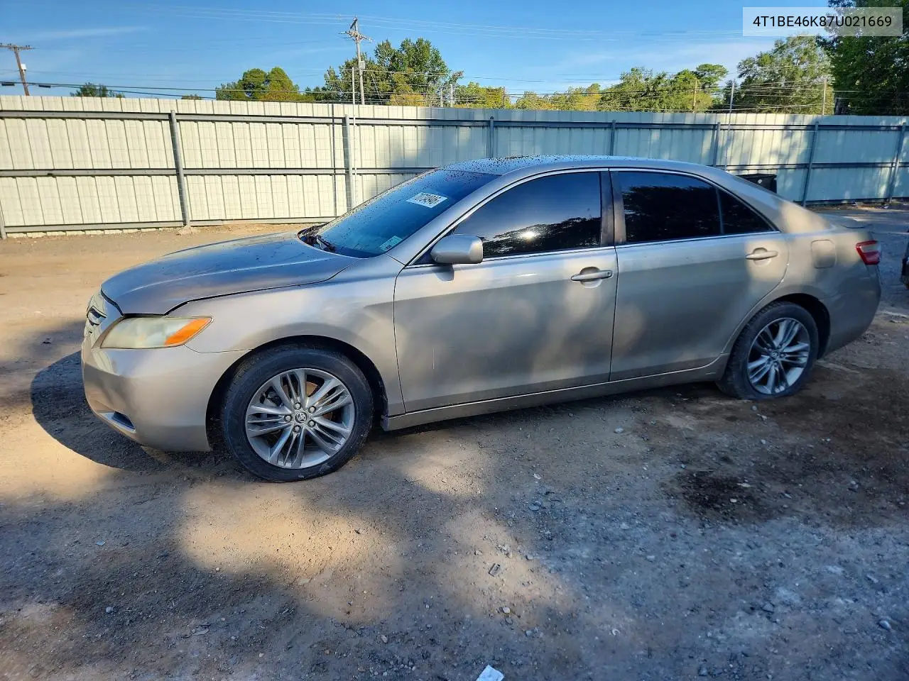 TOYOTA CAMRY 2007, VIN 4T1BE46K87U021669