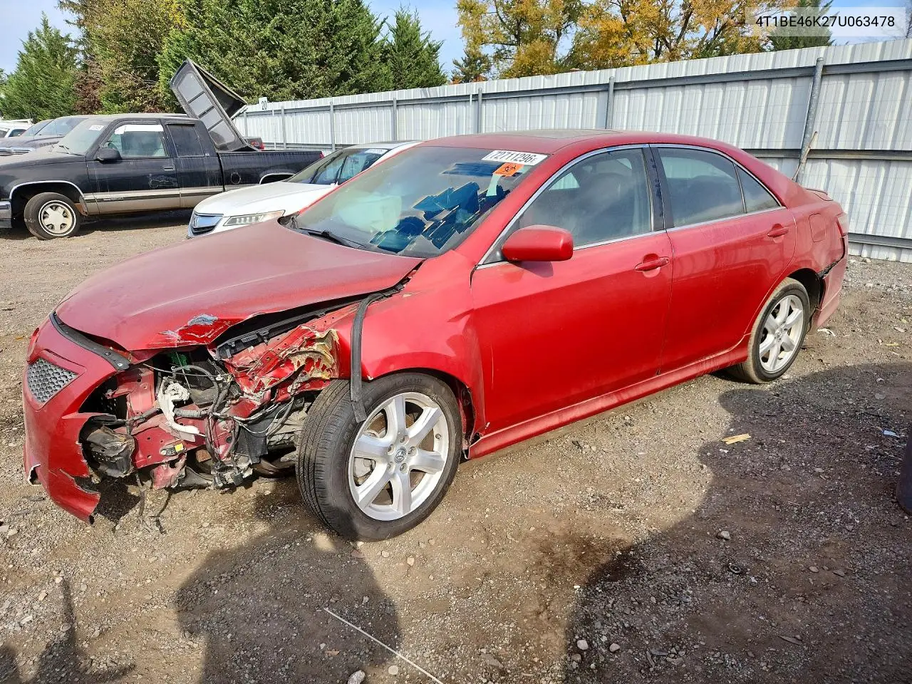 TOYOTA CAMRY 2007, VIN 4T1BE46K27U063478