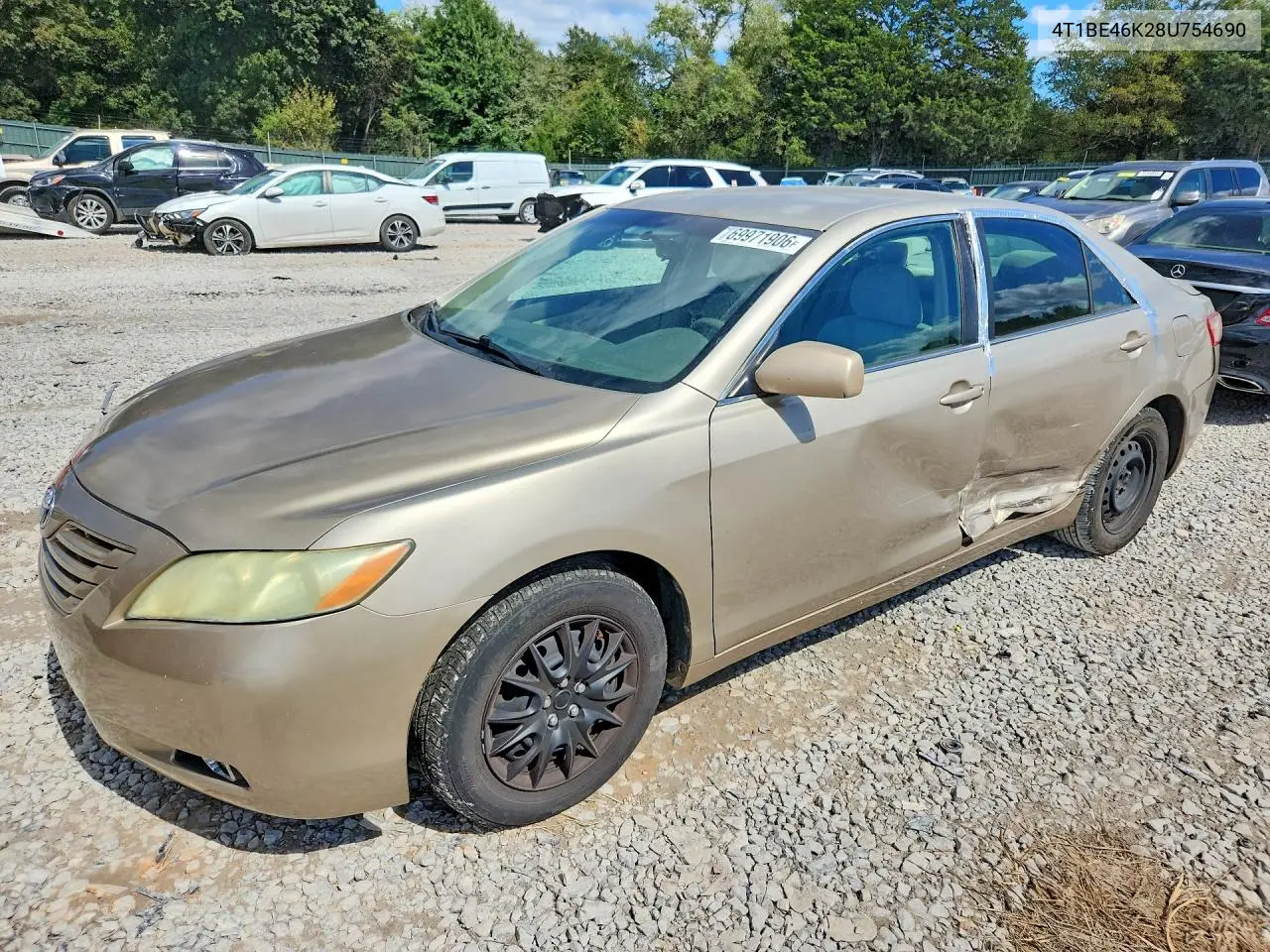 TOYOTA CAMRY 2008, VIN 4T1BE46K28U754690